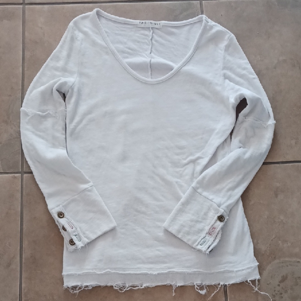 White Long Sleeve Top with Button Accents